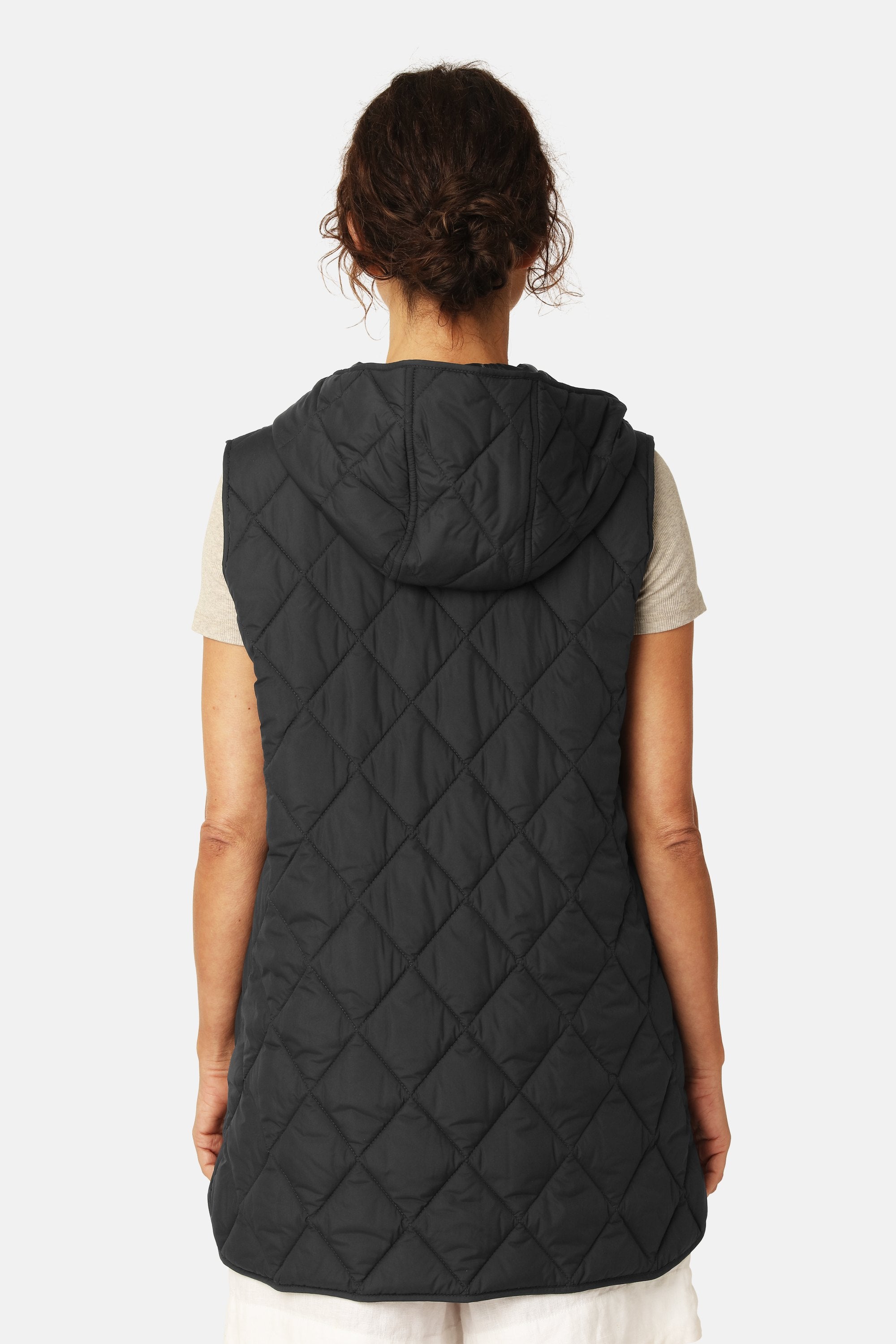 Quilted Long Vest - Dark Indigo